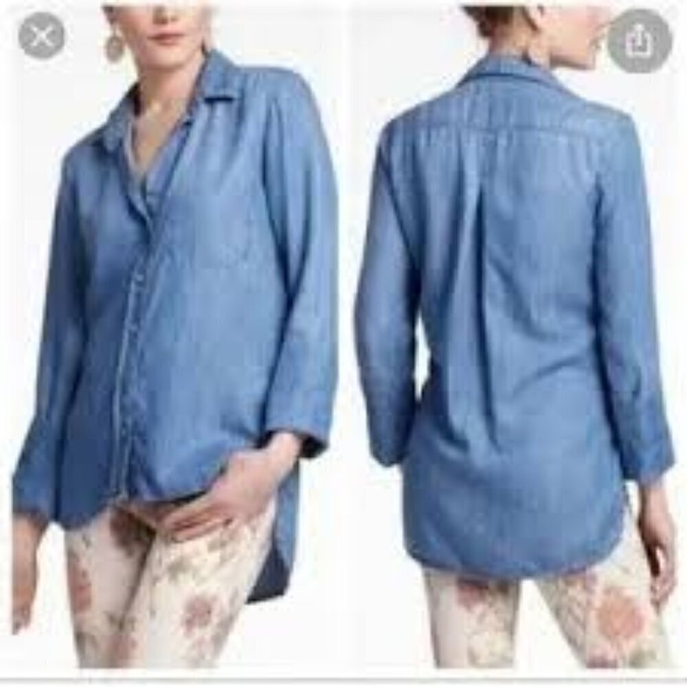 Cloth & Stone Button Up Shirt Women's size S Blue Chambray Oversized Lightweight